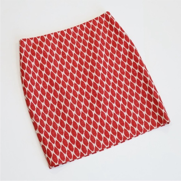 ANN TAYLOR Size 0 Ivory Red Skirt Blouse Set Career - Picture 3 of 16